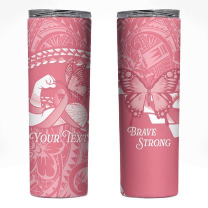 Personalised Polynesia Breast Cancer Support Skinny Tumbler Brave Strong Butterfly Pink Ribbon