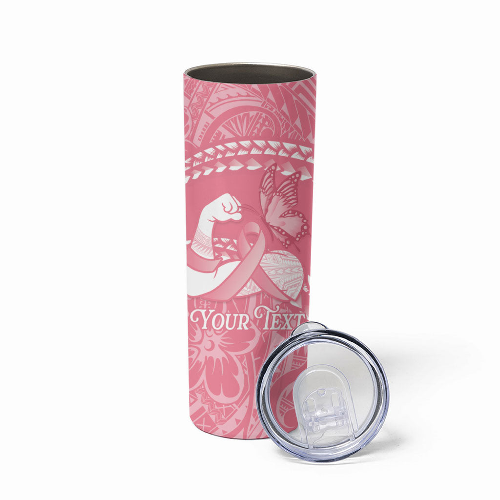 Personalised Polynesia Breast Cancer Support Skinny Tumbler Brave Strong Butterfly Pink Ribbon
