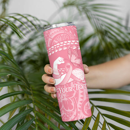 Personalised Polynesia Breast Cancer Support Skinny Tumbler Brave Strong Butterfly Pink Ribbon
