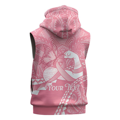 Personalised Polynesia Breast Cancer Support Sleeveless Hoodie Brave Strong Butterfly Pink Ribbon