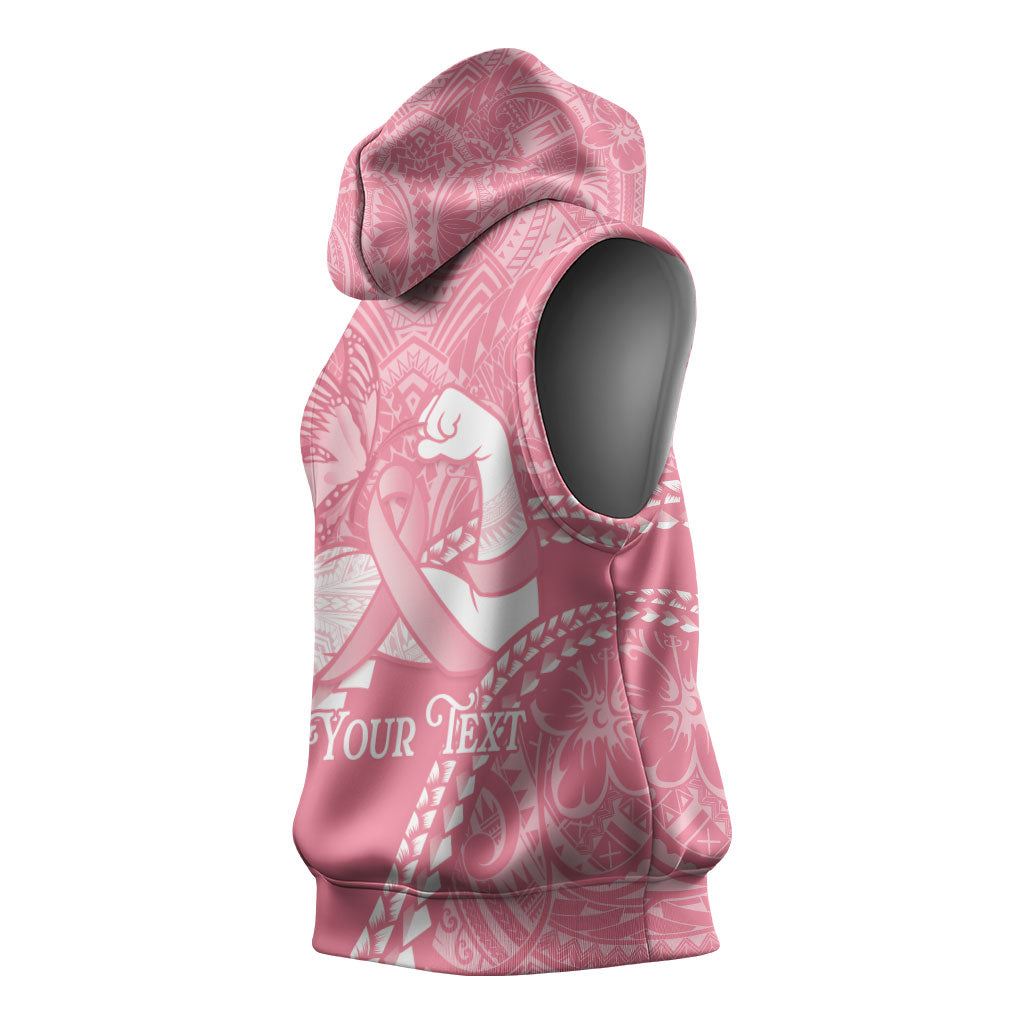 Personalised Polynesia Breast Cancer Support Sleeveless Hoodie Brave Strong Butterfly Pink Ribbon