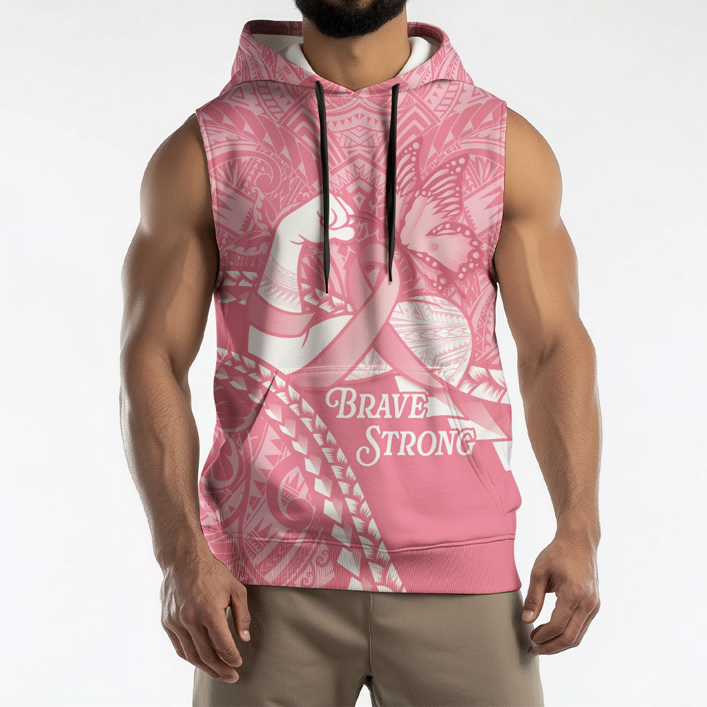 Personalised Polynesia Breast Cancer Support Sleeveless Hoodie Brave Strong Butterfly Pink Ribbon