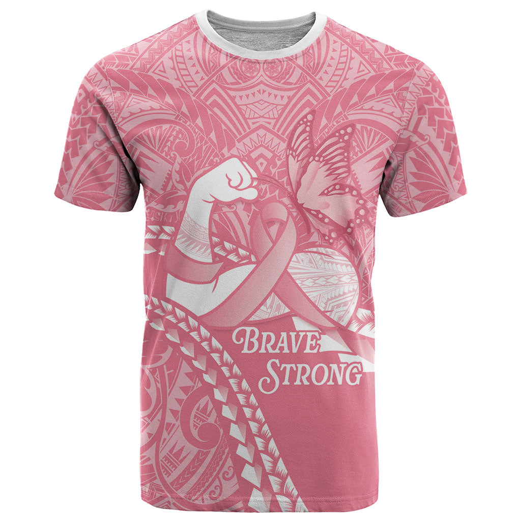 Personalised Polynesia Breast Cancer Support T Shirt Brave Strong Butterfly Pink Ribbon