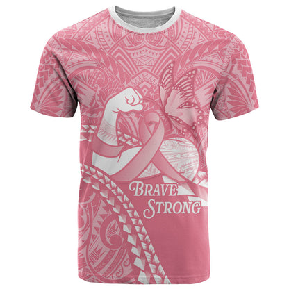 Personalised Polynesia Breast Cancer Support T Shirt Brave Strong Butterfly Pink Ribbon
