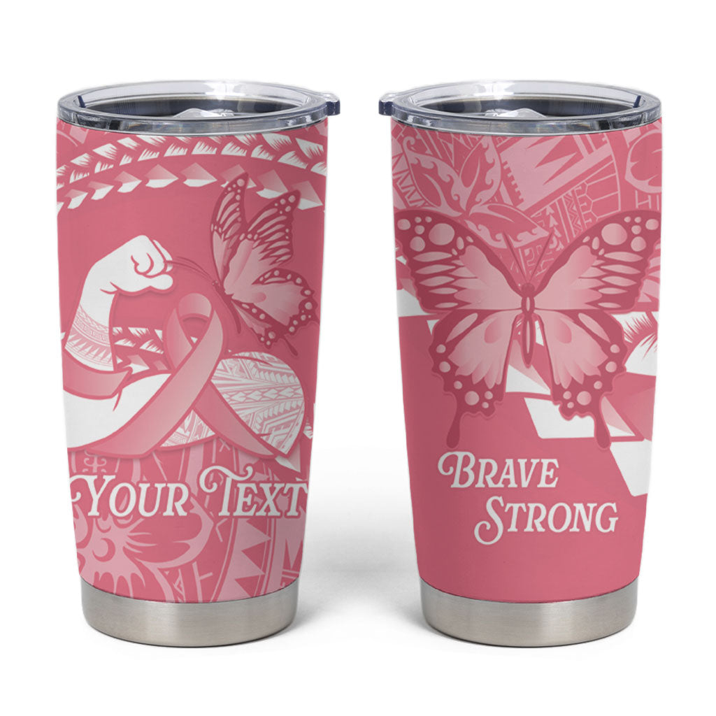Personalised Polynesia Breast Cancer Support Tumbler Cup Brave Strong Butterfly Pink Ribbon
