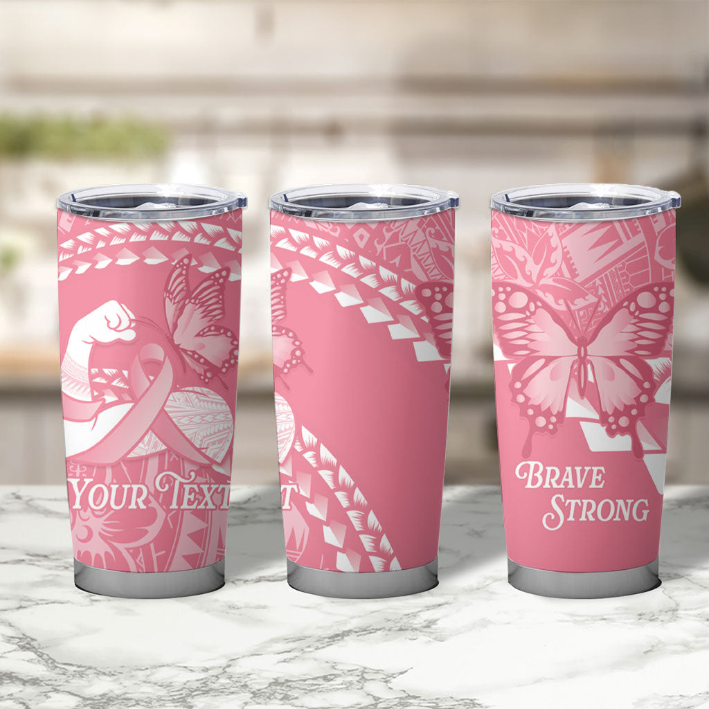 Personalised Polynesia Breast Cancer Support Tumbler Cup Brave Strong Butterfly Pink Ribbon