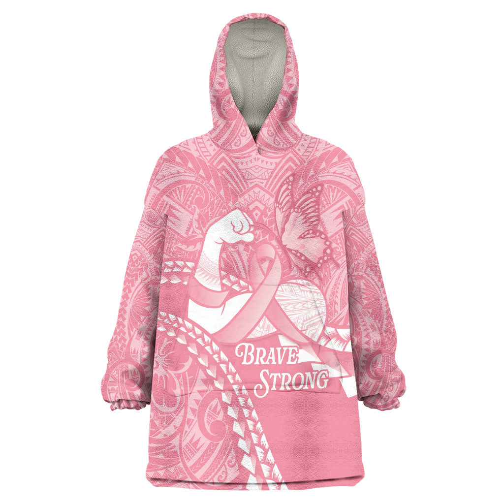 Personalised Polynesia Breast Cancer Support Wearable Blanket Hoodie Brave Strong Butterfly Pink Ribbon