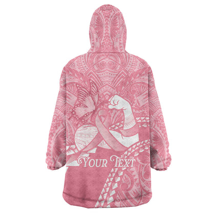 Personalised Polynesia Breast Cancer Support Wearable Blanket Hoodie Brave Strong Butterfly Pink Ribbon