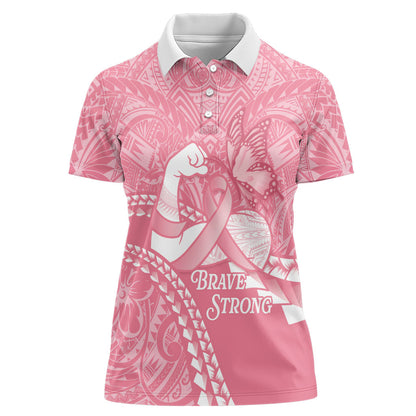 Personalised Polynesia Breast Cancer Support Women Polo Shirt Brave Strong Butterfly Pink Ribbon