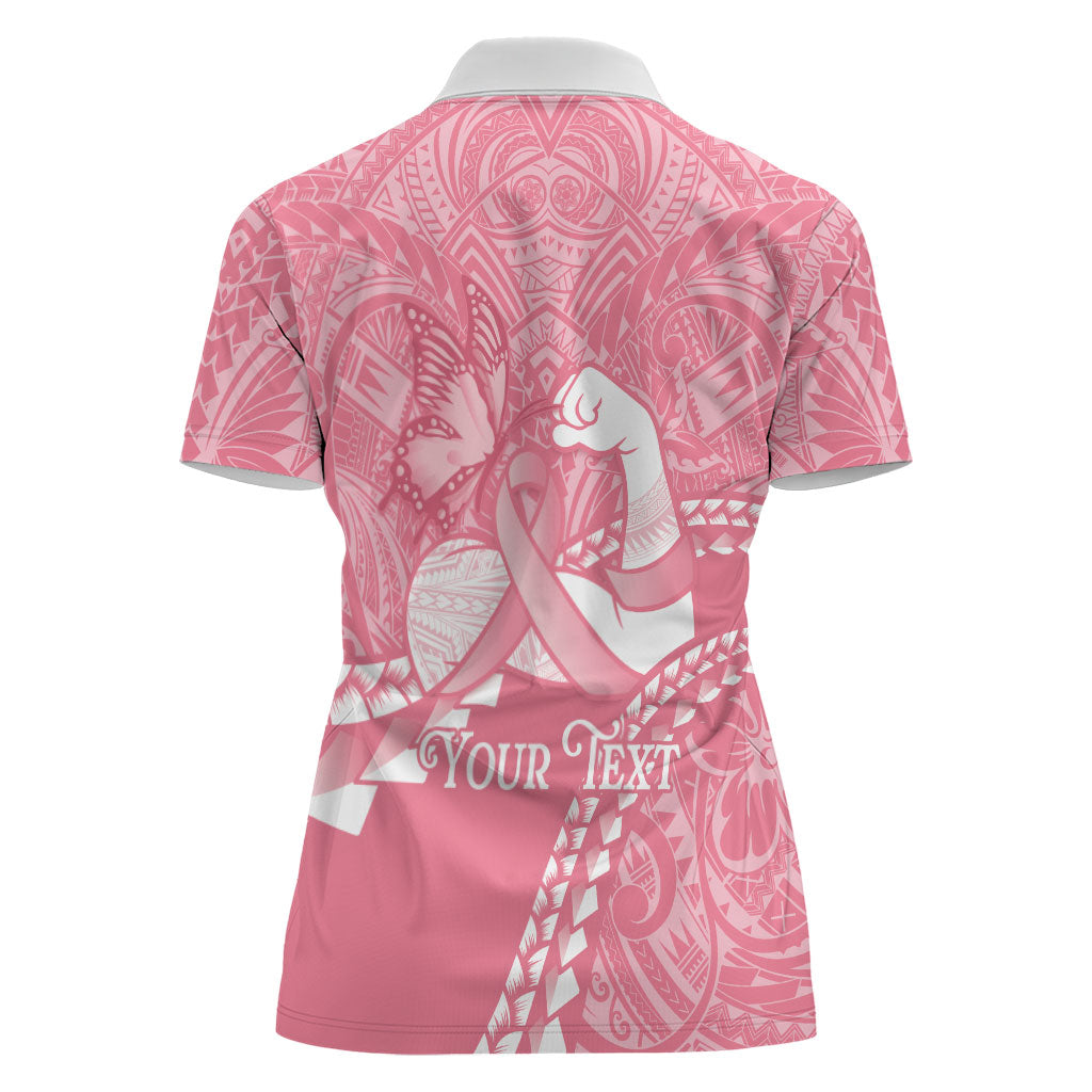 Personalised Polynesia Breast Cancer Support Women Polo Shirt Brave Strong Butterfly Pink Ribbon
