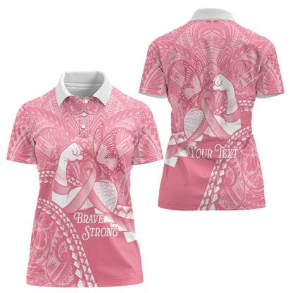 Personalised Polynesia Breast Cancer Support Women Polo Shirt Brave Strong Butterfly Pink Ribbon