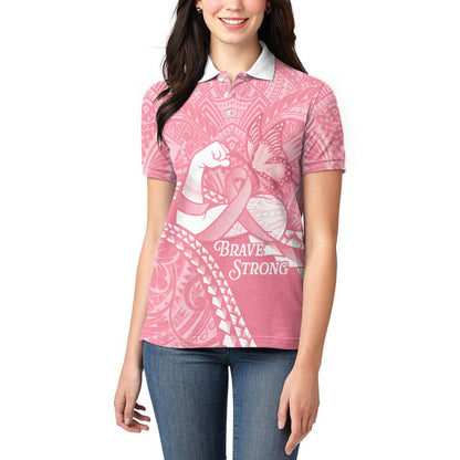 Personalised Polynesia Breast Cancer Support Women Polo Shirt Brave Strong Butterfly Pink Ribbon