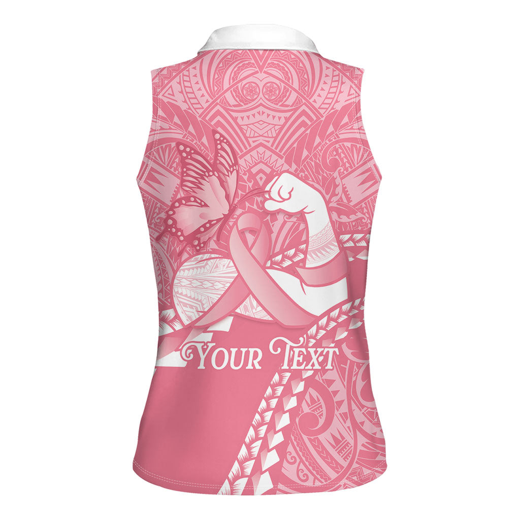 Personalised Polynesia Breast Cancer Support Women Sleeveless Polo Shirt Brave Strong Butterfly Pink Ribbon