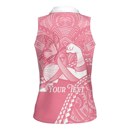 Personalised Polynesia Breast Cancer Support Women Sleeveless Polo Shirt Brave Strong Butterfly Pink Ribbon