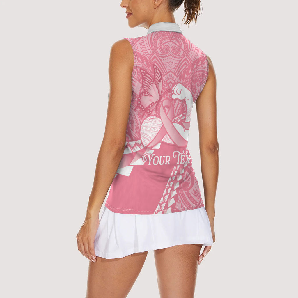 Personalised Polynesia Breast Cancer Support Women Sleeveless Polo Shirt Brave Strong Butterfly Pink Ribbon