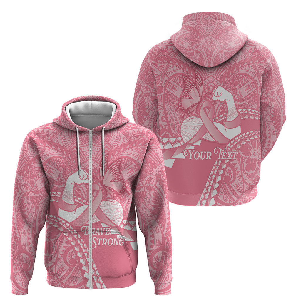 Personalised Polynesia Breast Cancer Support Zip Hoodie Brave Strong Butterfly Pink Ribbon