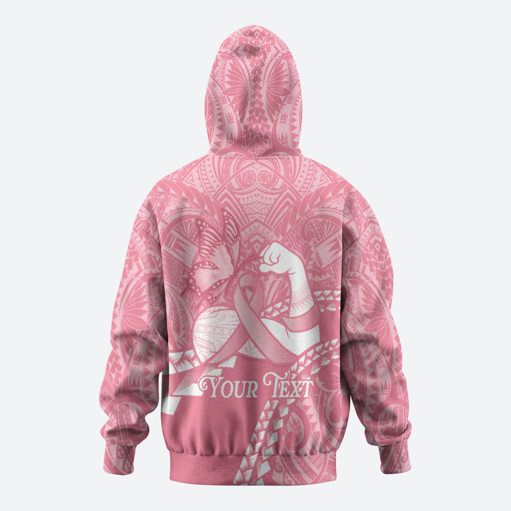 Personalised Polynesia Breast Cancer Support Zip Hoodie Brave Strong Butterfly Pink Ribbon