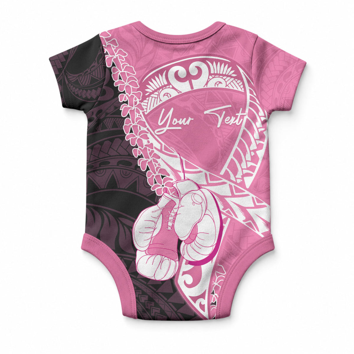 Personalised Polynesia Breast Cancer Support Baby Onesie Fight With Hope Pink Ribbon Boxing Gloves