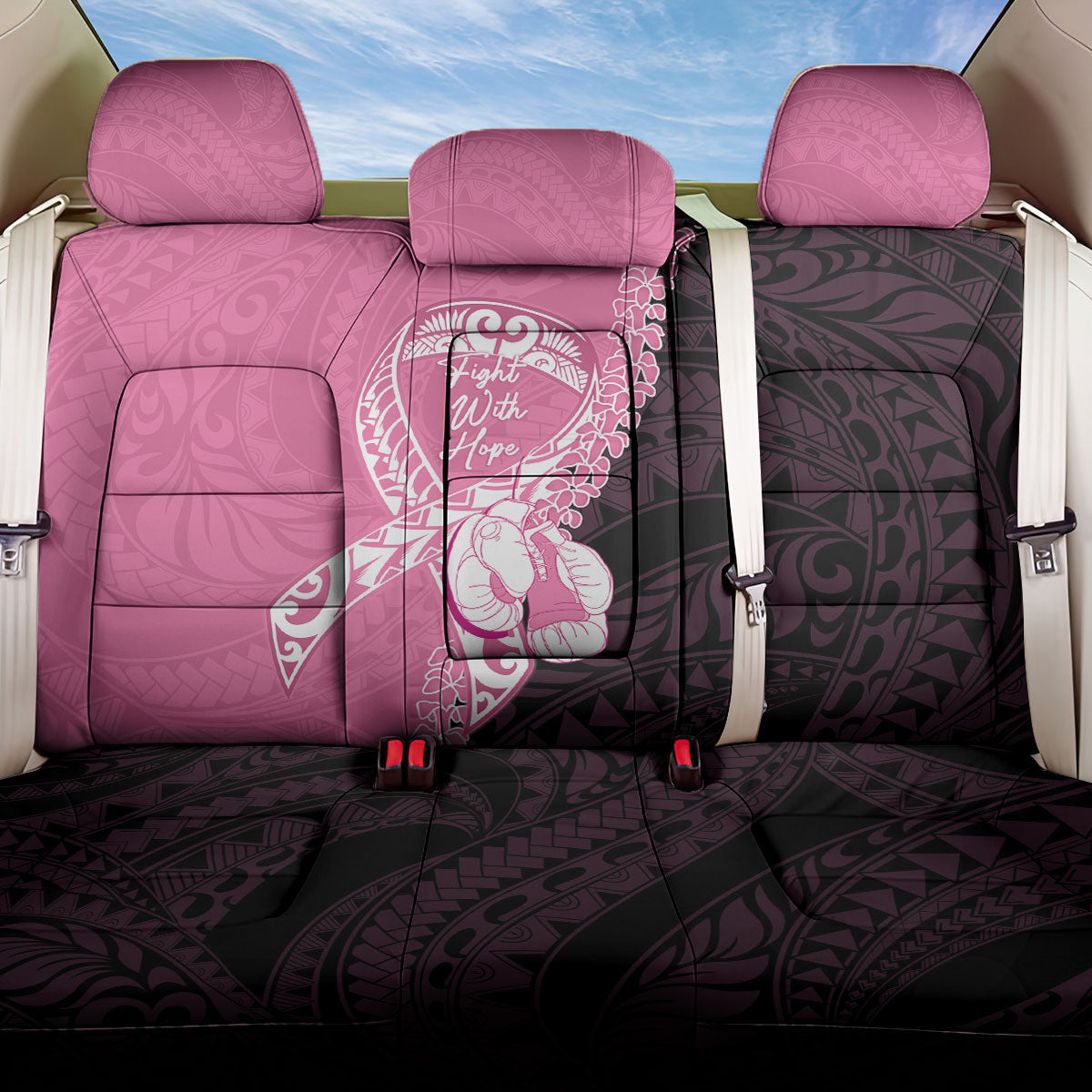 Polynesia Breast Cancer Support Back Car Seat Cover Fight With Hope Pink Ribbon Boxing Gloves