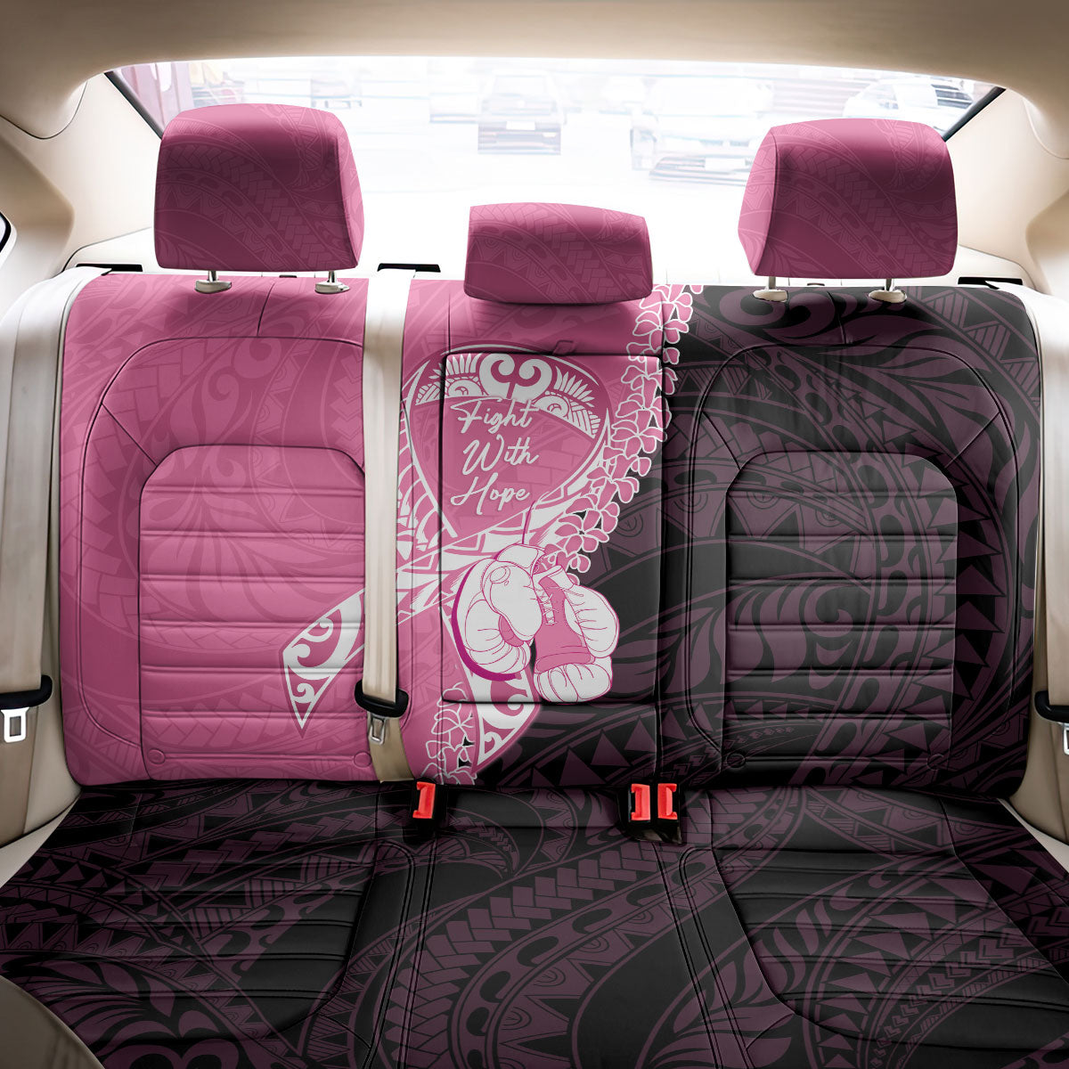 Polynesia Breast Cancer Support Back Car Seat Cover Fight With Hope Pink Ribbon Boxing Gloves