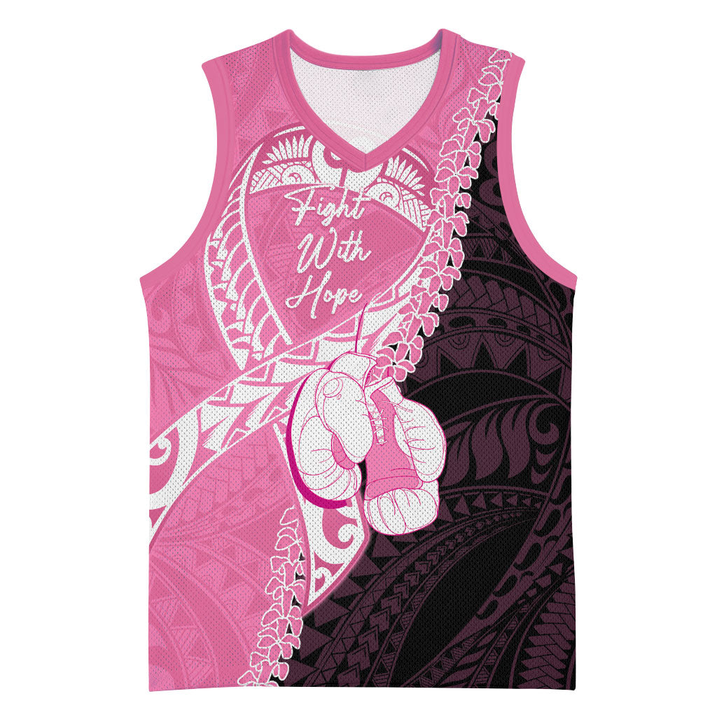 Personalised Polynesia Breast Cancer Support Basketball Jersey Fight With Hope Pink Ribbon Boxing Gloves