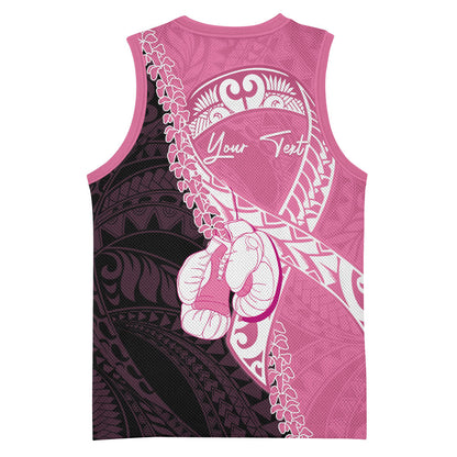 Personalised Polynesia Breast Cancer Support Basketball Jersey Fight With Hope Pink Ribbon Boxing Gloves