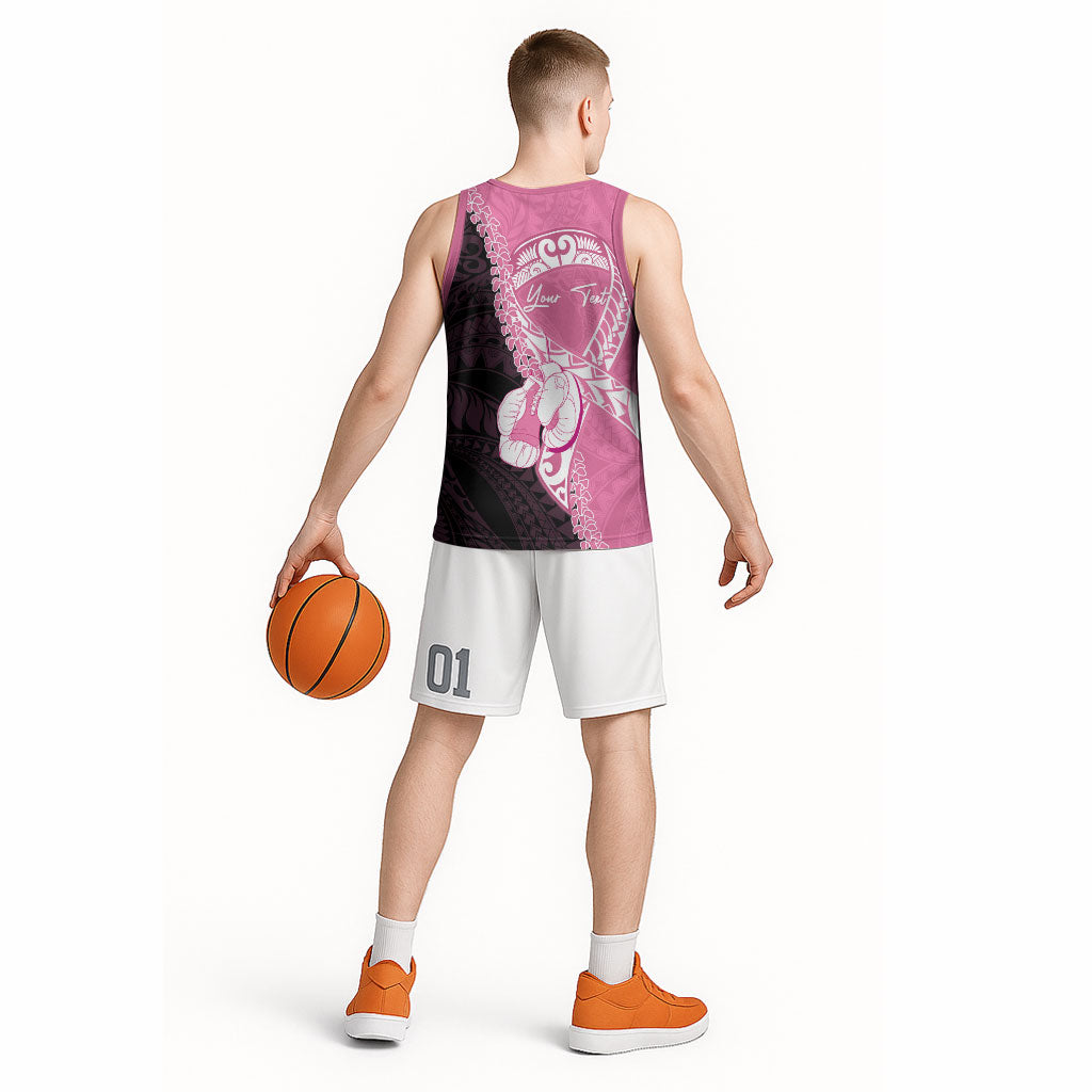 Personalised Polynesia Breast Cancer Support Basketball Jersey Fight With Hope Pink Ribbon Boxing Gloves