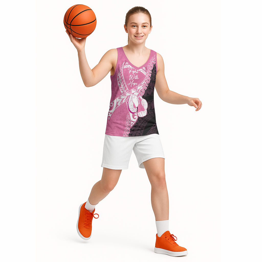 Personalised Polynesia Breast Cancer Support Basketball Jersey Fight With Hope Pink Ribbon Boxing Gloves