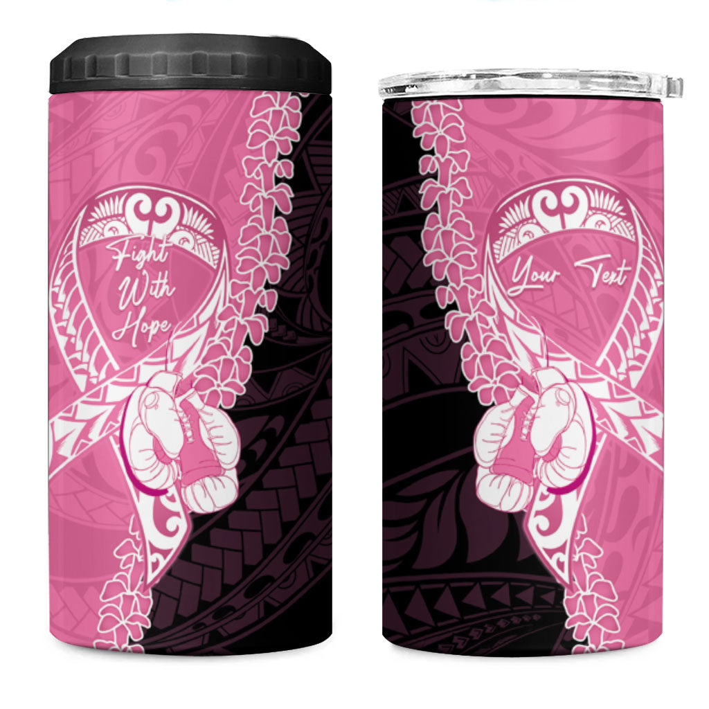 Personalised Polynesia Breast Cancer Support 4 in 1 Can Cooler Tumbler Fight With Hope Pink Ribbon Boxing Gloves
