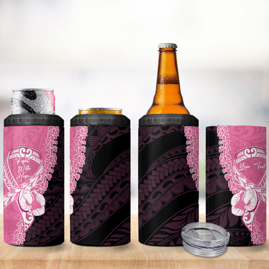 Personalised Polynesia Breast Cancer Support 4 in 1 Can Cooler Tumbler Fight With Hope Pink Ribbon Boxing Gloves