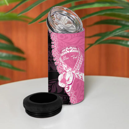 Personalised Polynesia Breast Cancer Support 4 in 1 Can Cooler Tumbler Fight With Hope Pink Ribbon Boxing Gloves