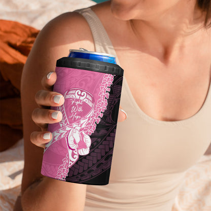 Personalised Polynesia Breast Cancer Support 4 in 1 Can Cooler Tumbler Fight With Hope Pink Ribbon Boxing Gloves