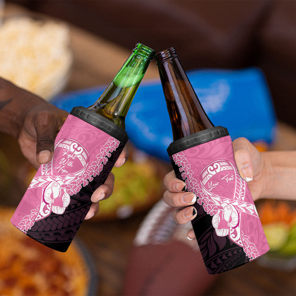 Personalised Polynesia Breast Cancer Support 4 in 1 Can Cooler Tumbler Fight With Hope Pink Ribbon Boxing Gloves