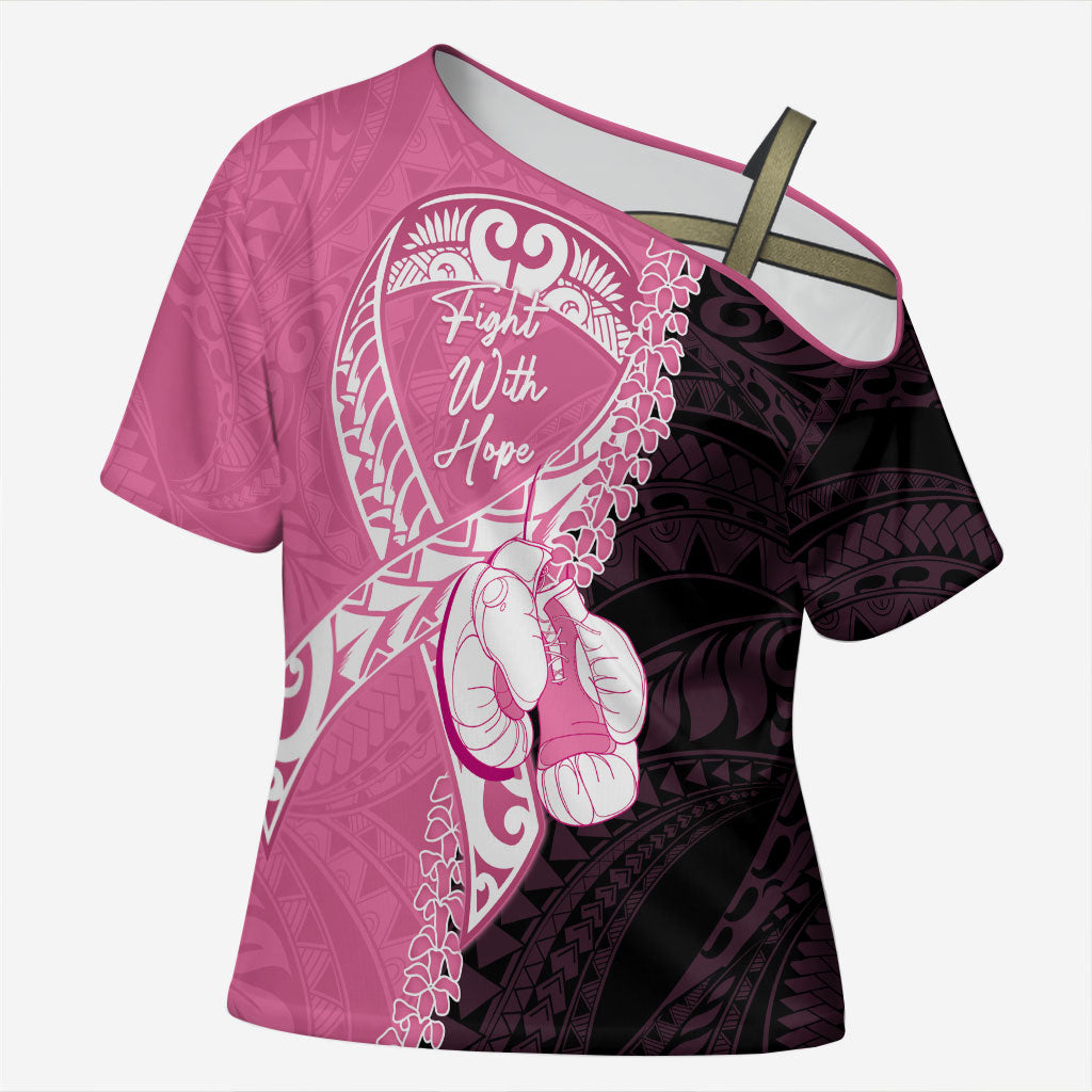 Personalised Polynesia Breast Cancer Support Cross Shoulder Shirt Fight With Hope Pink Ribbon Boxing Gloves