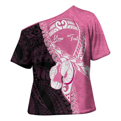 Personalised Polynesia Breast Cancer Support Cross Shoulder Shirt Fight With Hope Pink Ribbon Boxing Gloves