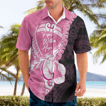 Personalised Polynesia Breast Cancer Support Hawaiian Shirt Fight With Hope Pink Ribbon Boxing Gloves