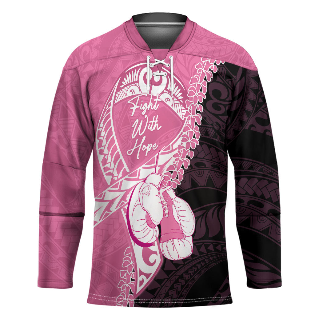 Personalised Polynesia Breast Cancer Support Hockey Jersey Fight With Hope Pink Ribbon Boxing Gloves