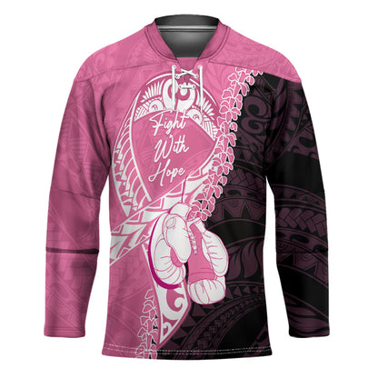 Personalised Polynesia Breast Cancer Support Hockey Jersey Fight With Hope Pink Ribbon Boxing Gloves
