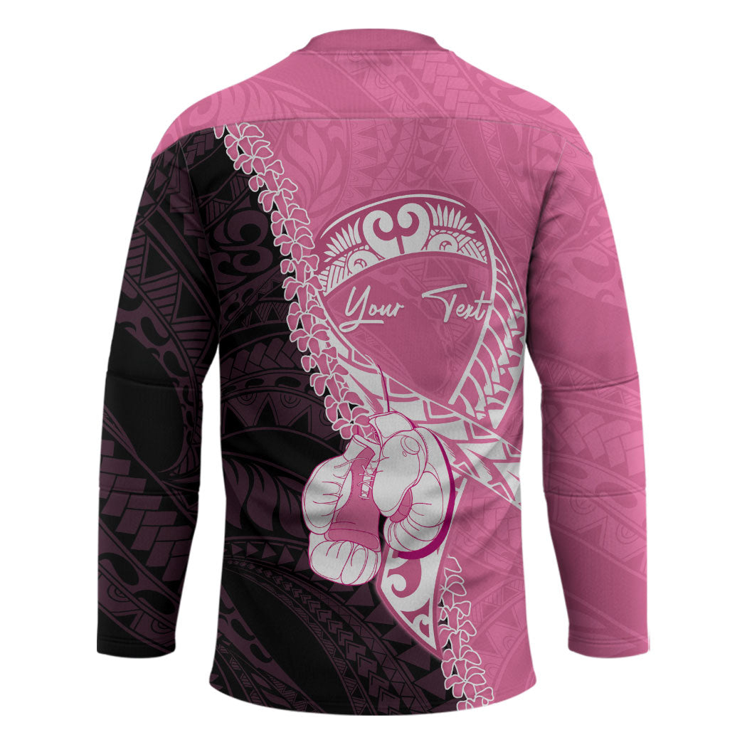 Personalised Polynesia Breast Cancer Support Hockey Jersey Fight With Hope Pink Ribbon Boxing Gloves