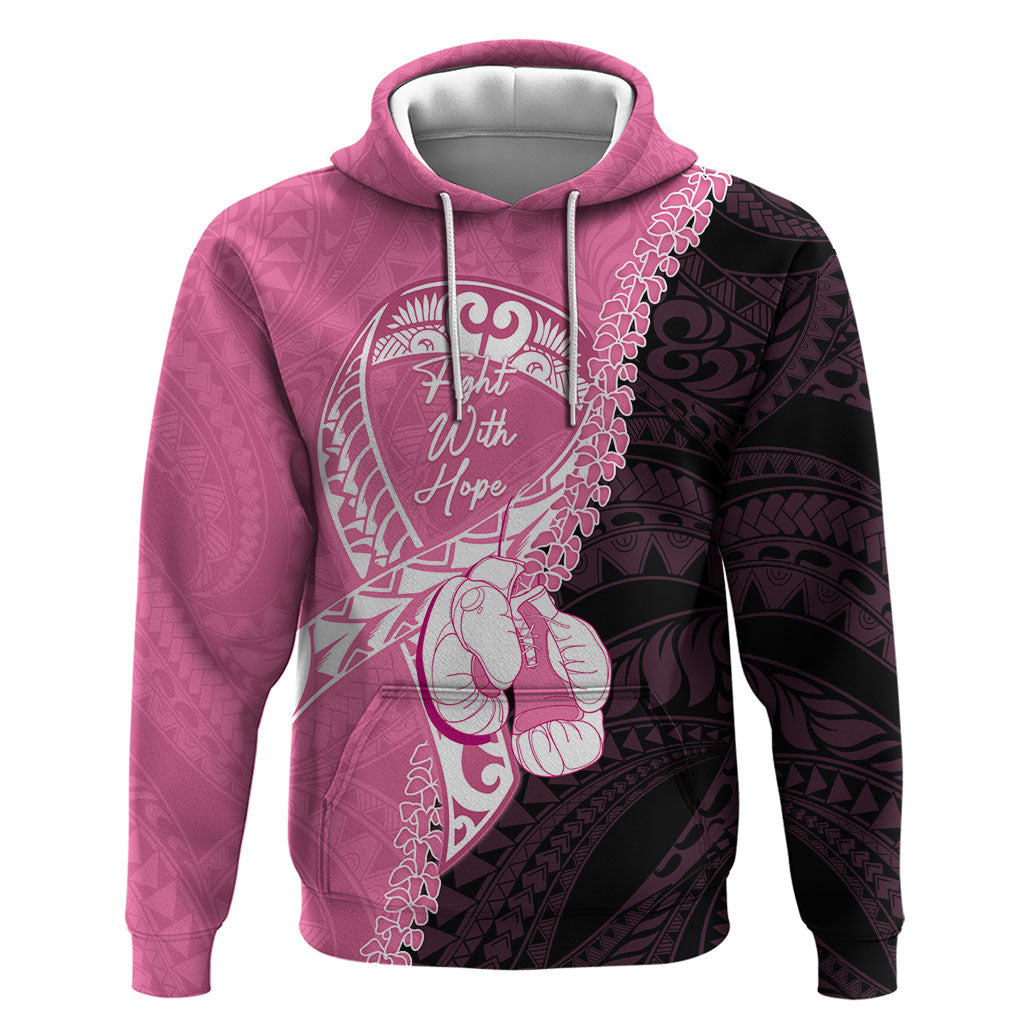Personalised Polynesia Breast Cancer Support Hoodie Fight With Hope Pink Ribbon Boxing Gloves