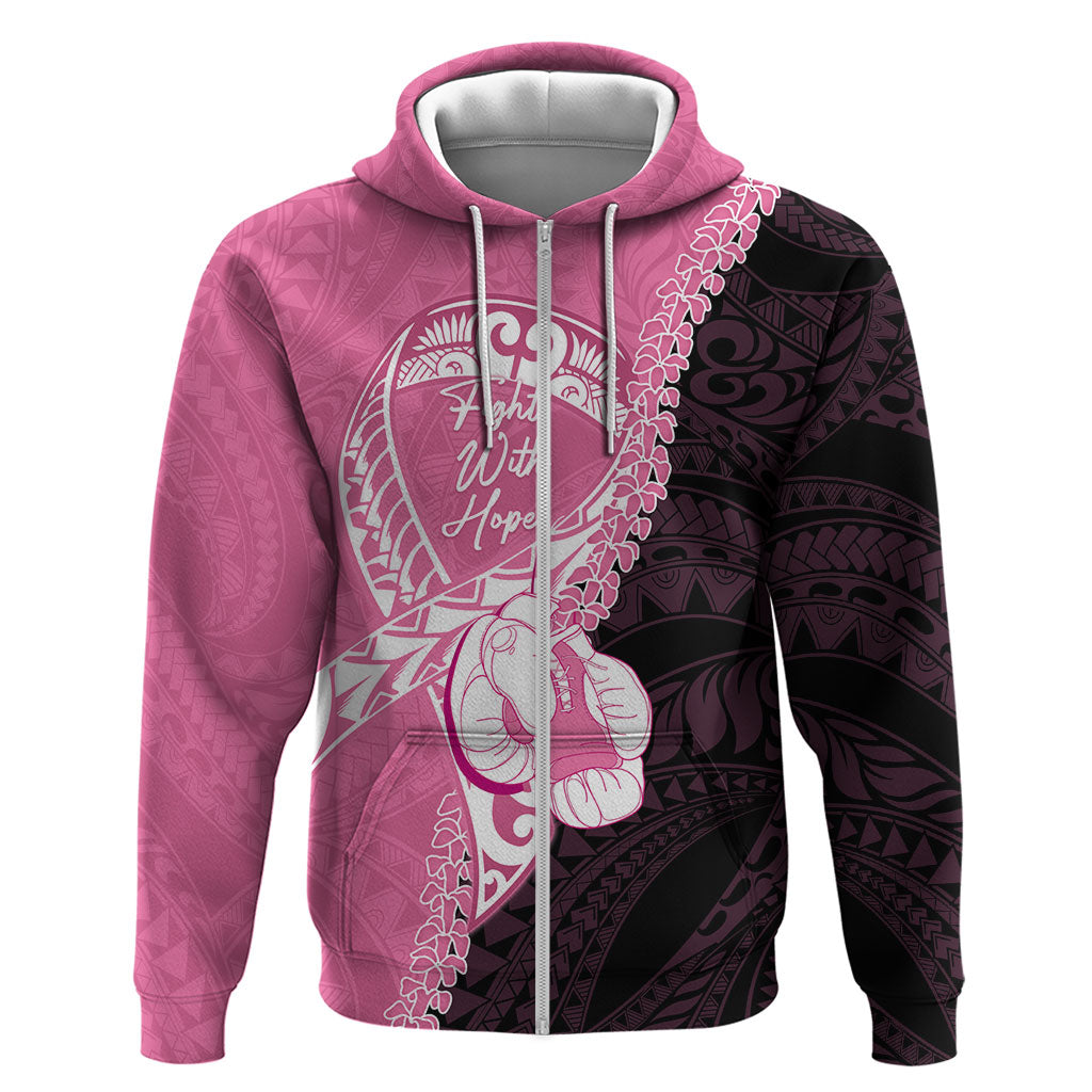 Personalised Polynesia Breast Cancer Support Hoodie Fight With Hope Pink Ribbon Boxing Gloves