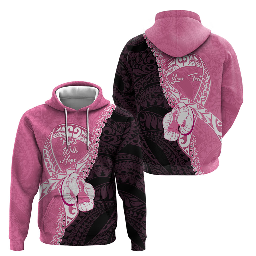 Personalised Polynesia Breast Cancer Support Hoodie Fight With Hope Pink Ribbon Boxing Gloves