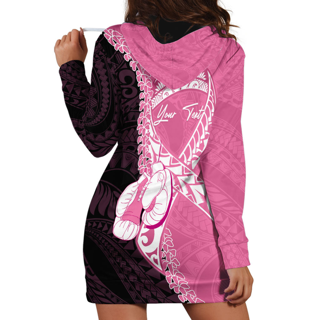Personalised Polynesia Breast Cancer Support Hoodie Dress Fight With Hope Pink Ribbon Boxing Gloves
