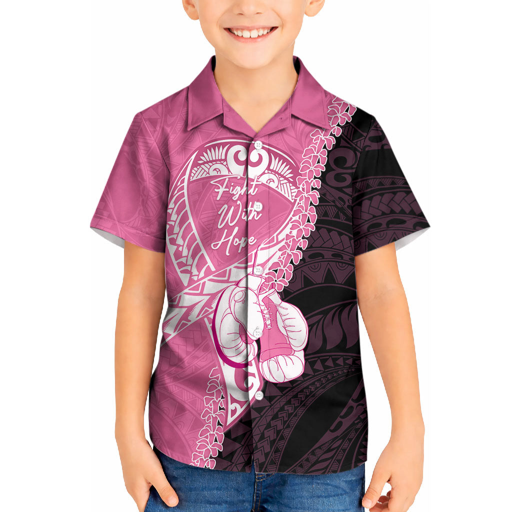 Personalised Polynesia Breast Cancer Support Kid Hawaiian Shirt Fight With Hope Pink Ribbon Boxing Gloves
