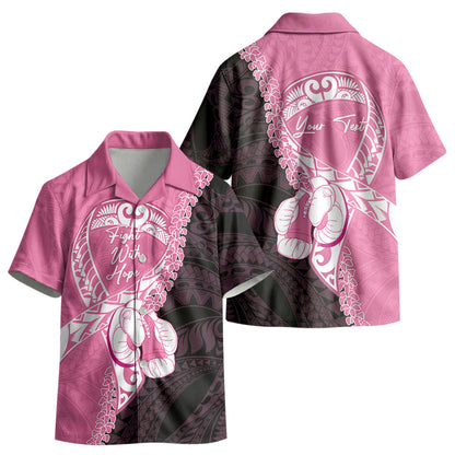 Personalised Polynesia Breast Cancer Support Kid Hawaiian Shirt Fight With Hope Pink Ribbon Boxing Gloves