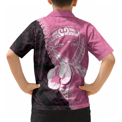 Personalised Polynesia Breast Cancer Support Kid Hawaiian Shirt Fight With Hope Pink Ribbon Boxing Gloves