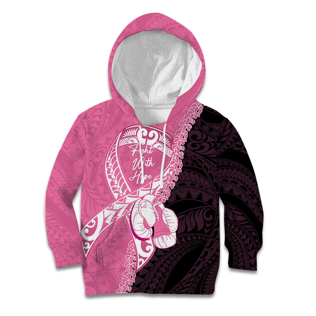 Personalised Polynesia Breast Cancer Support Kid Hoodie Fight With Hope Pink Ribbon Boxing Gloves