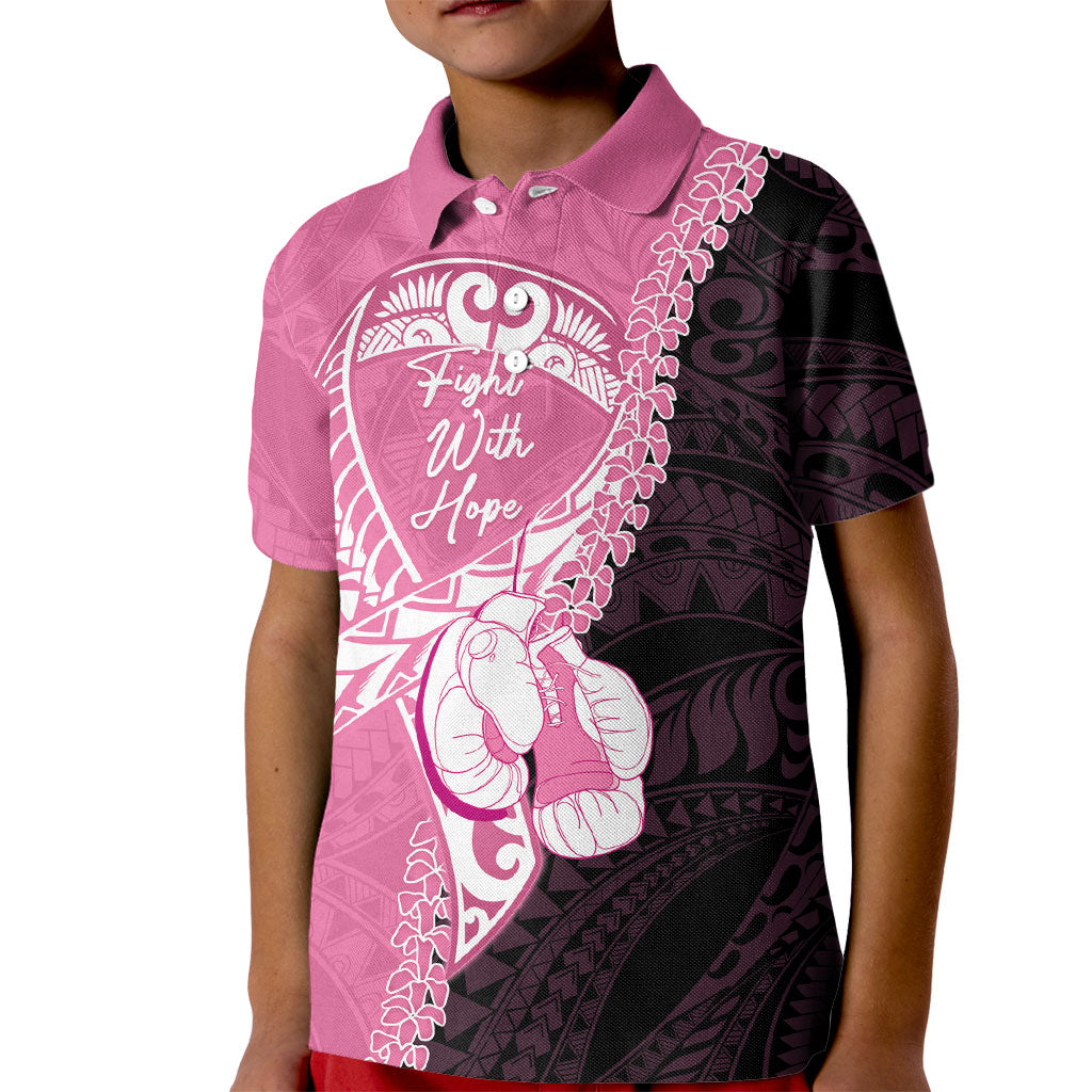 Personalised Polynesia Breast Cancer Support Kid Polo Shirt Fight With Hope Pink Ribbon Boxing Gloves