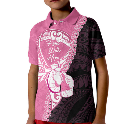 Personalised Polynesia Breast Cancer Support Kid Polo Shirt Fight With Hope Pink Ribbon Boxing Gloves