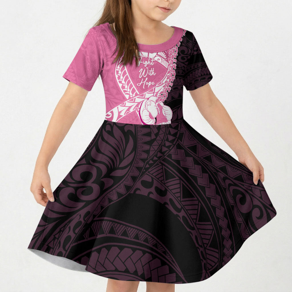 Personalised Polynesia Breast Cancer Support Kid Short Sleeve Dress Fight With Hope Pink Ribbon Boxing Gloves